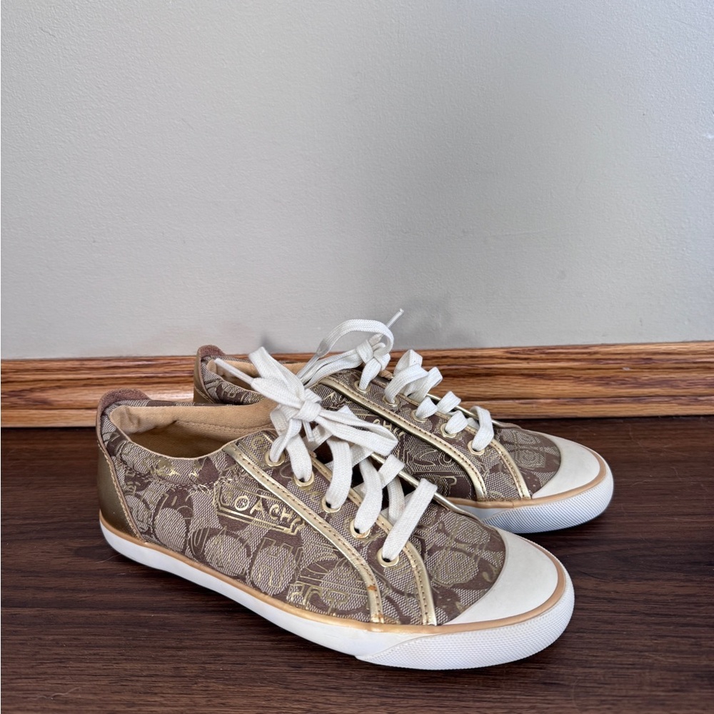 Coach Tan and Cream Logo Sneakers